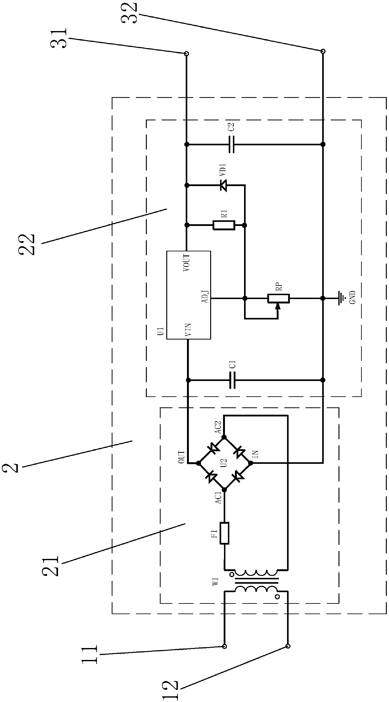 Connecting line capable of regulating output voltage