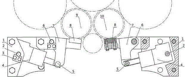 Twenty-high rolling mill swing arm bracket system for the first intermediate roll