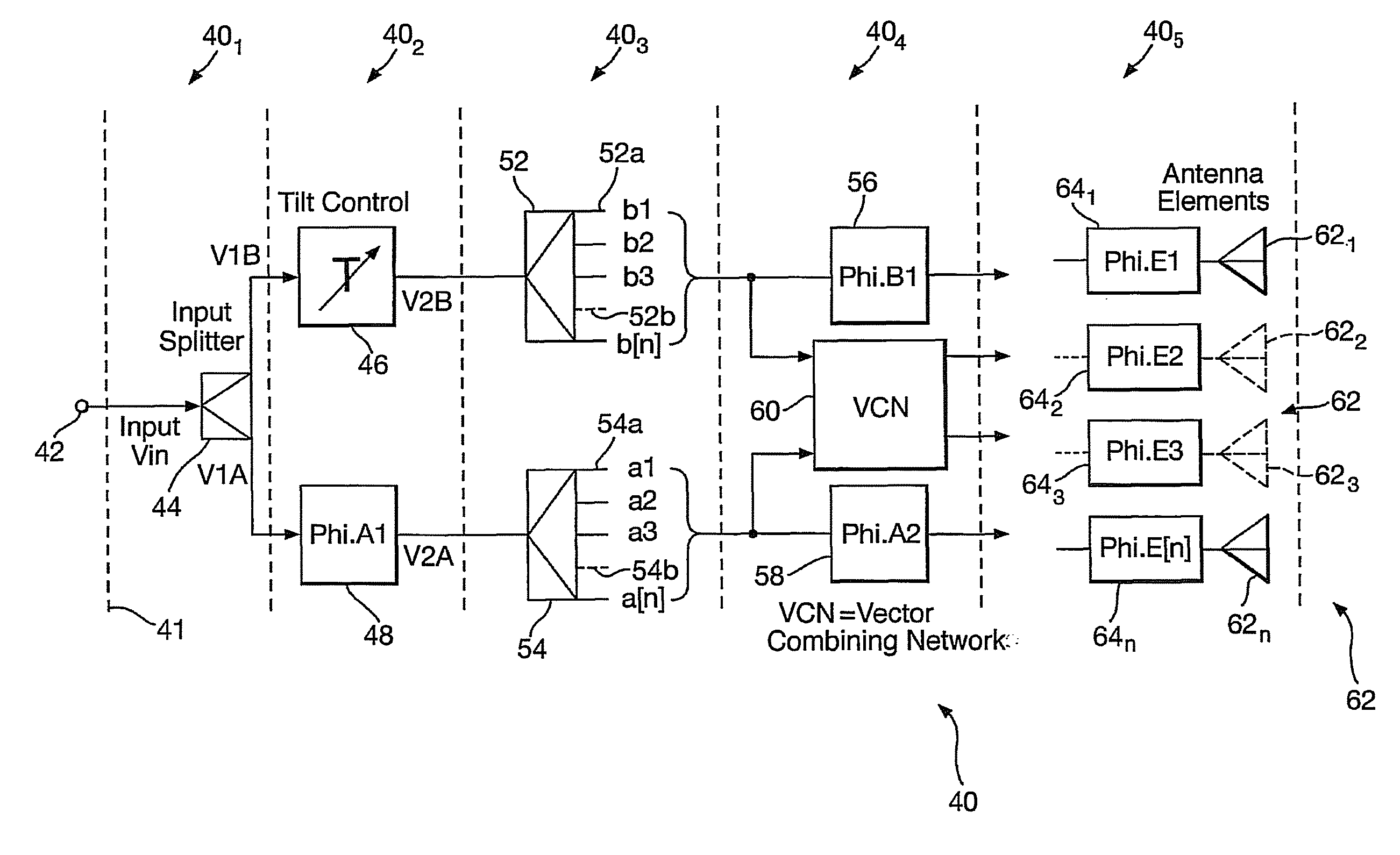 Phased array antenna system with adjustable electrical tilt