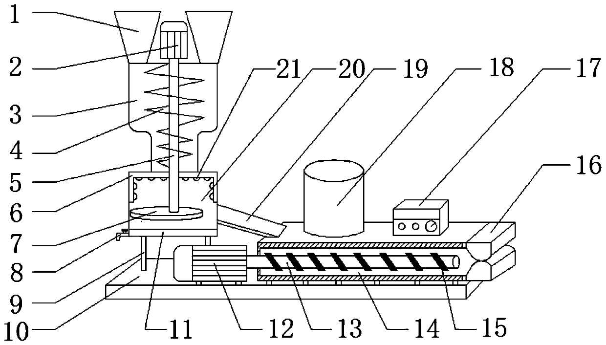 A device for processing wood-plastic composite materials by using waste hard plastics and modified coconut bran