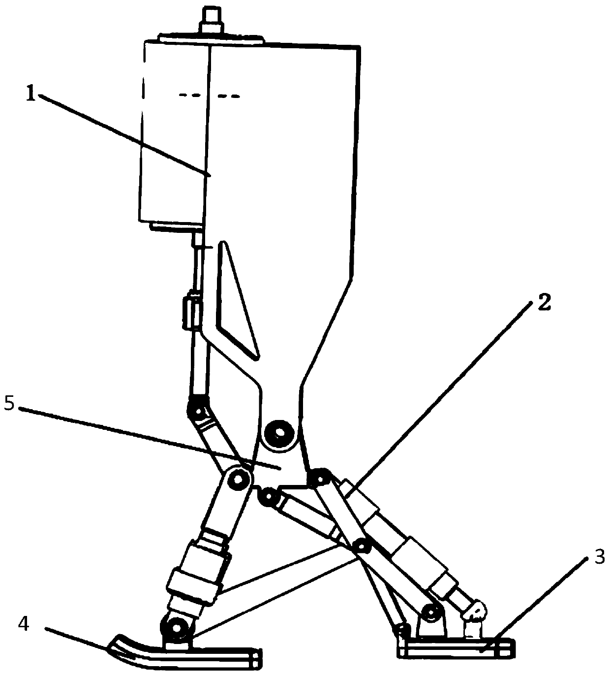 Single-driving-force multi-freedom-degree foot device realizing self-adaption to landform