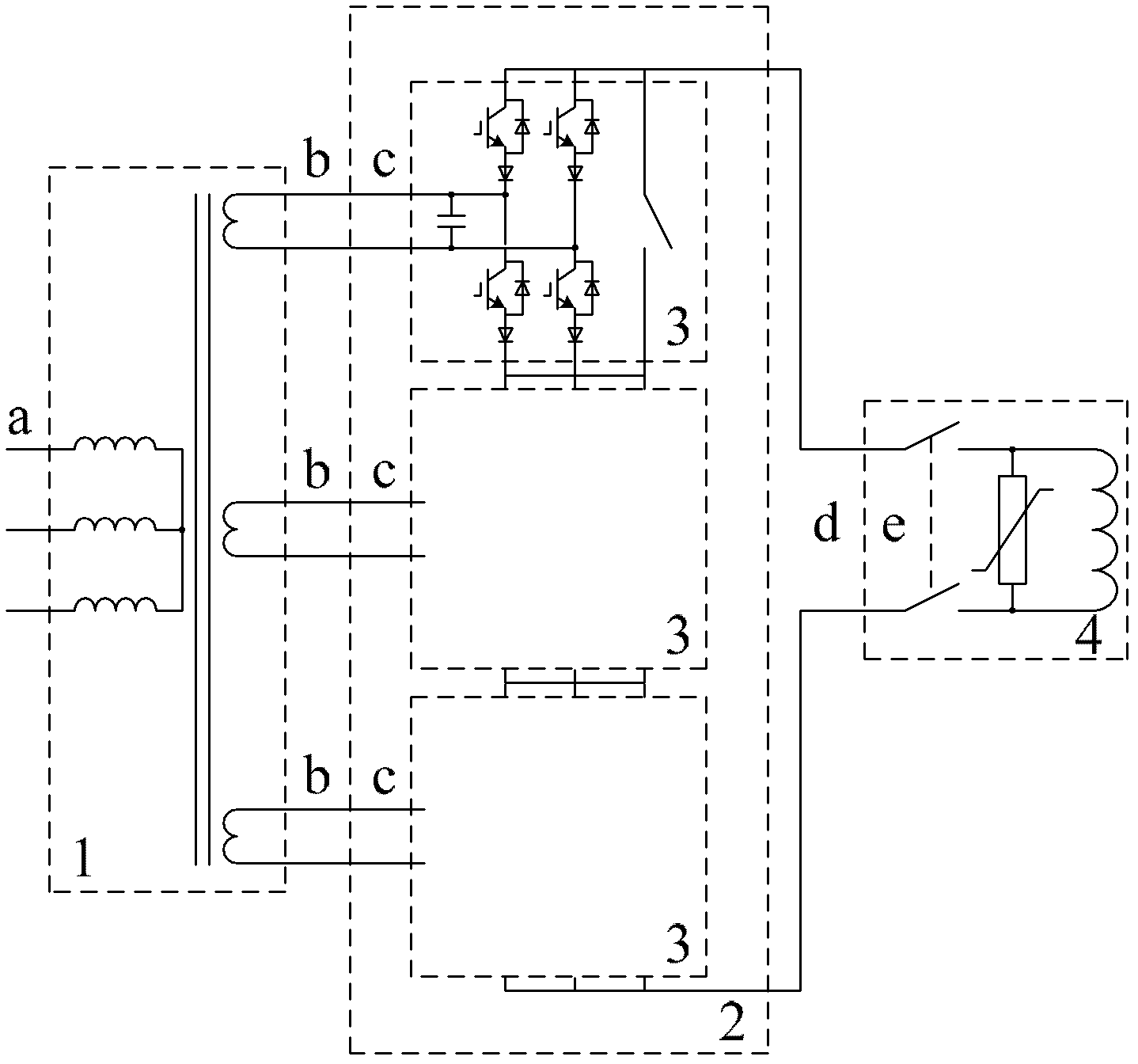 Self shunt excitation control system of series structure of three current-mode single-phase bridge-type convertors