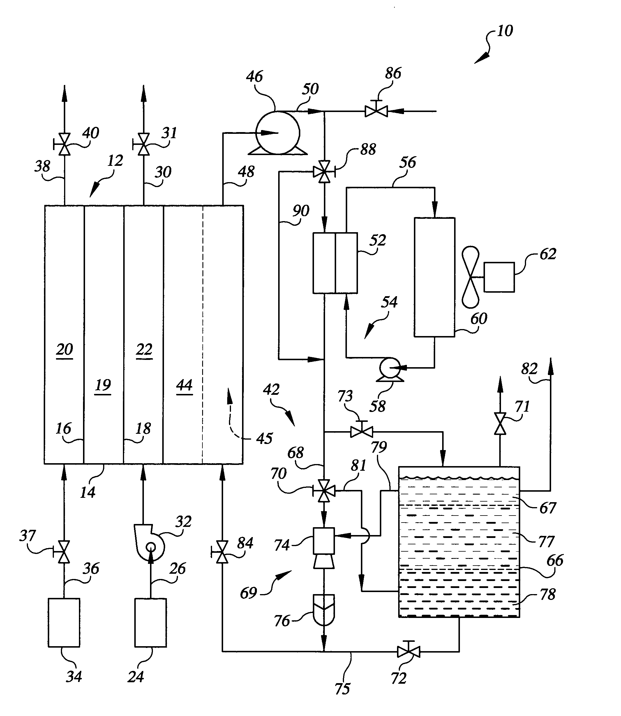 Freeze tolerant fuel cell power plant with a two-component mixed coolant