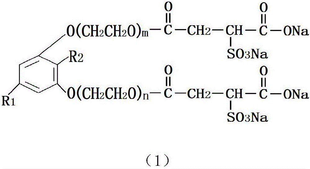 Pentadecane (ene) naphthalenediol polyoxyethylene ether sulfo succinate monoester disodium salt and preparation method and application thereof