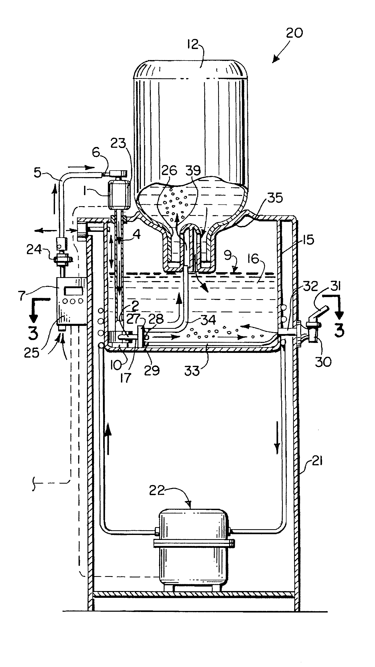 Method and apparatus for sanitizing water dispensed from a water dispenser having a reservoir