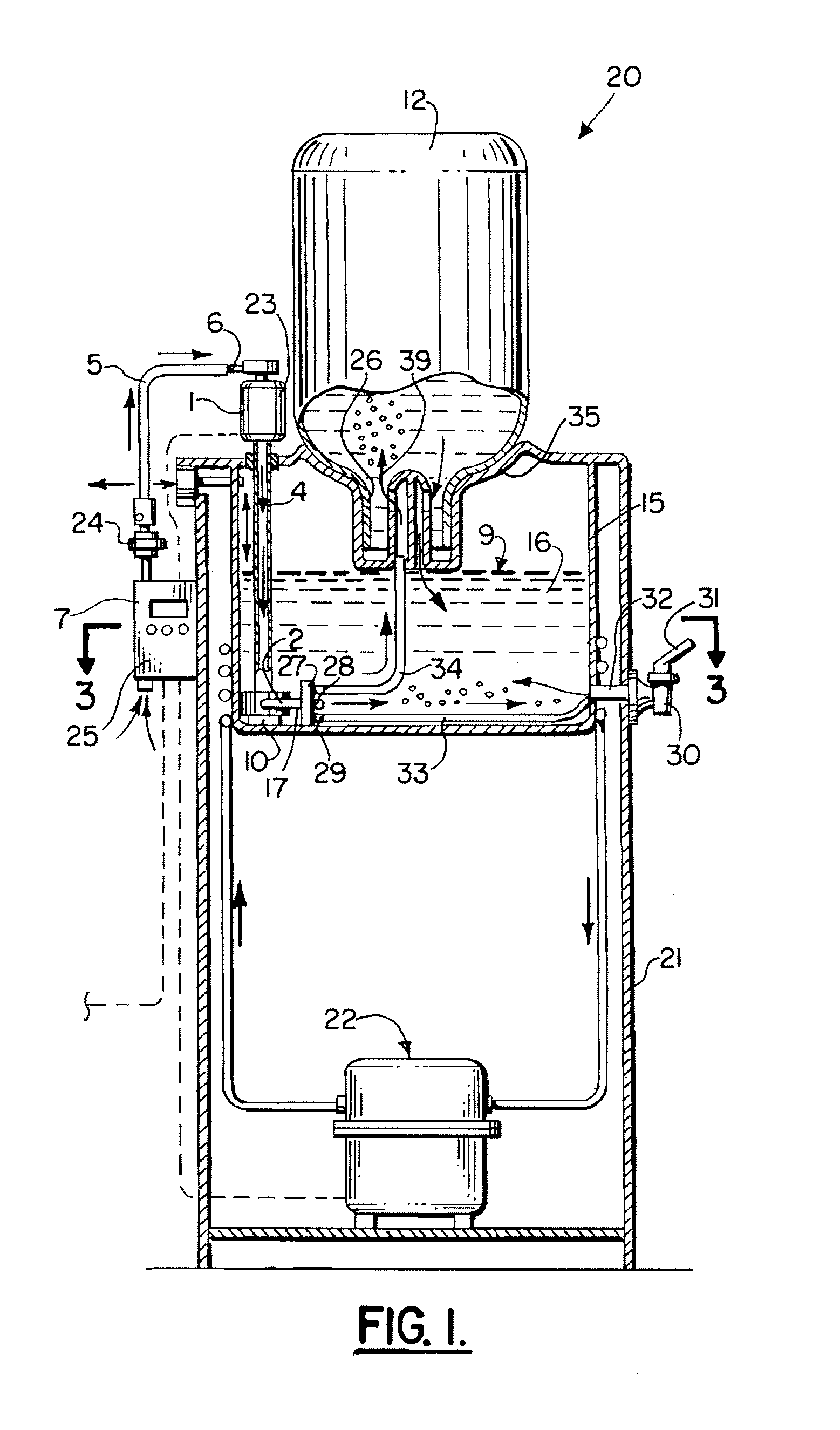 Method and apparatus for sanitizing water dispensed from a water dispenser having a reservoir