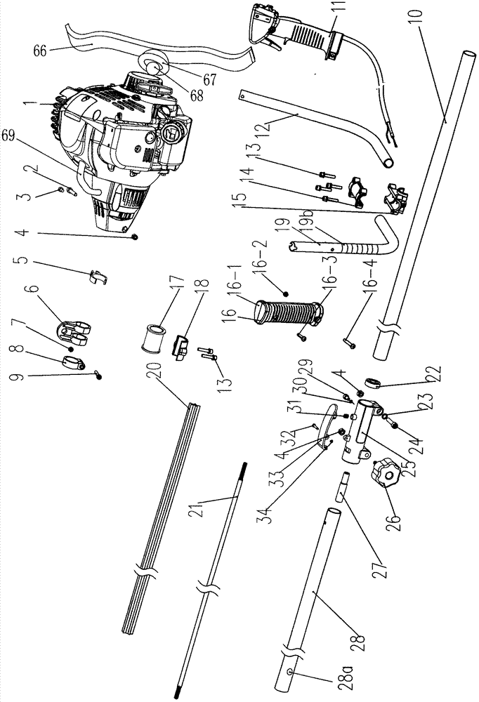 Low-emission gasoline brush cutter with throat gap atomization carburetor