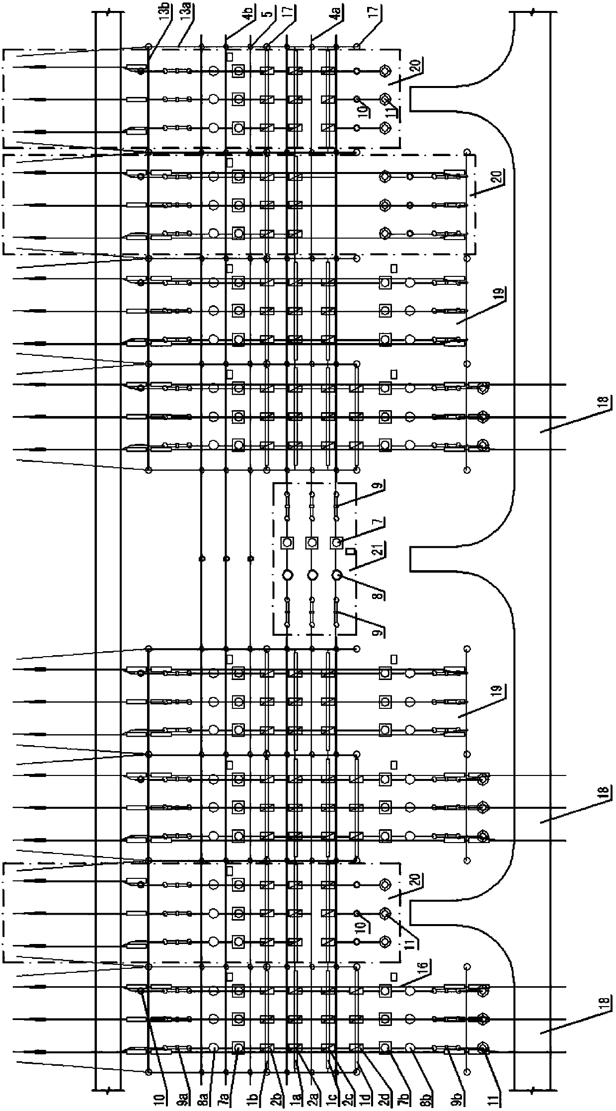 Arrangement method of dual-bus and dual-row arranged type AIS (air insulated switchgear) power distribution device of substation