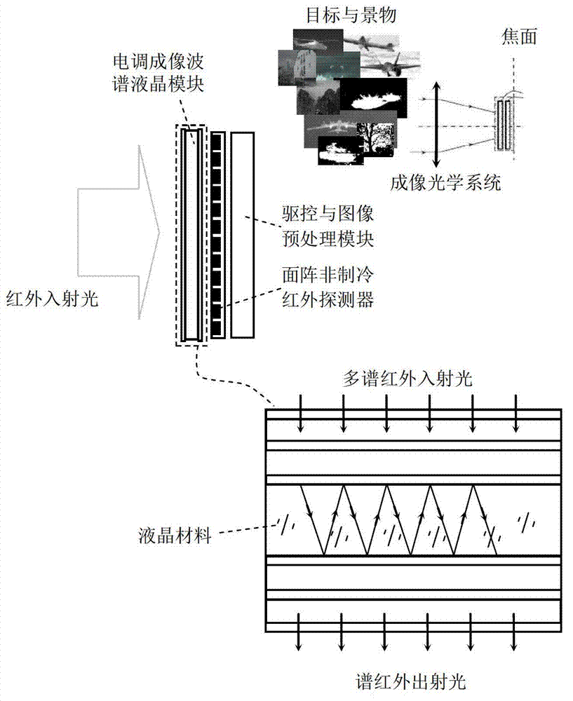 Plane array infrared detector chip of liquid crystal-base electronic speed controller imaging spectroscopy