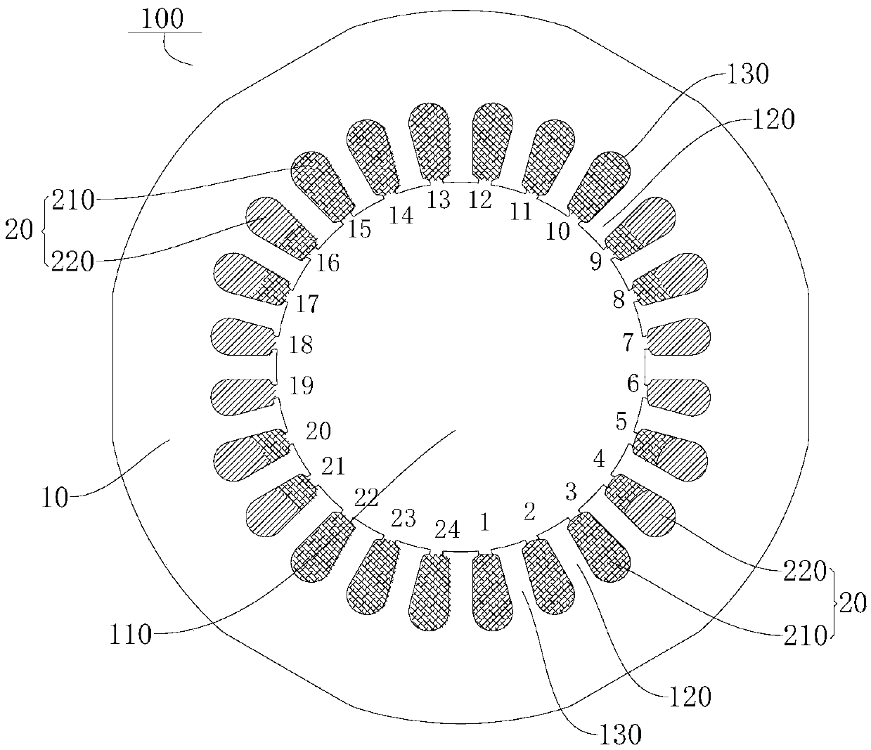 Stator component, motor and compressor