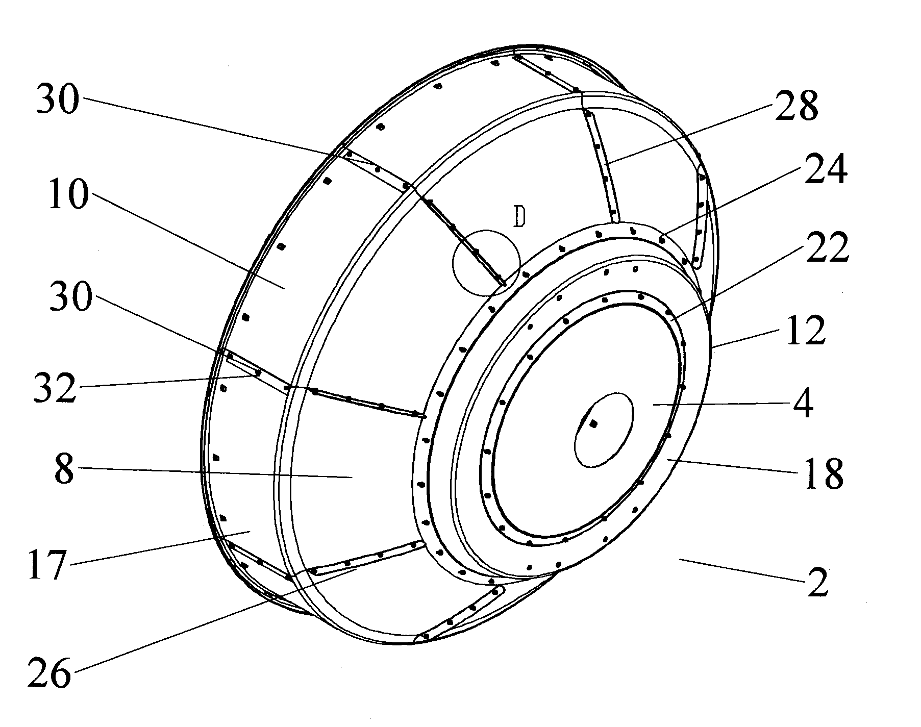 Segmented antenna reflector with shield