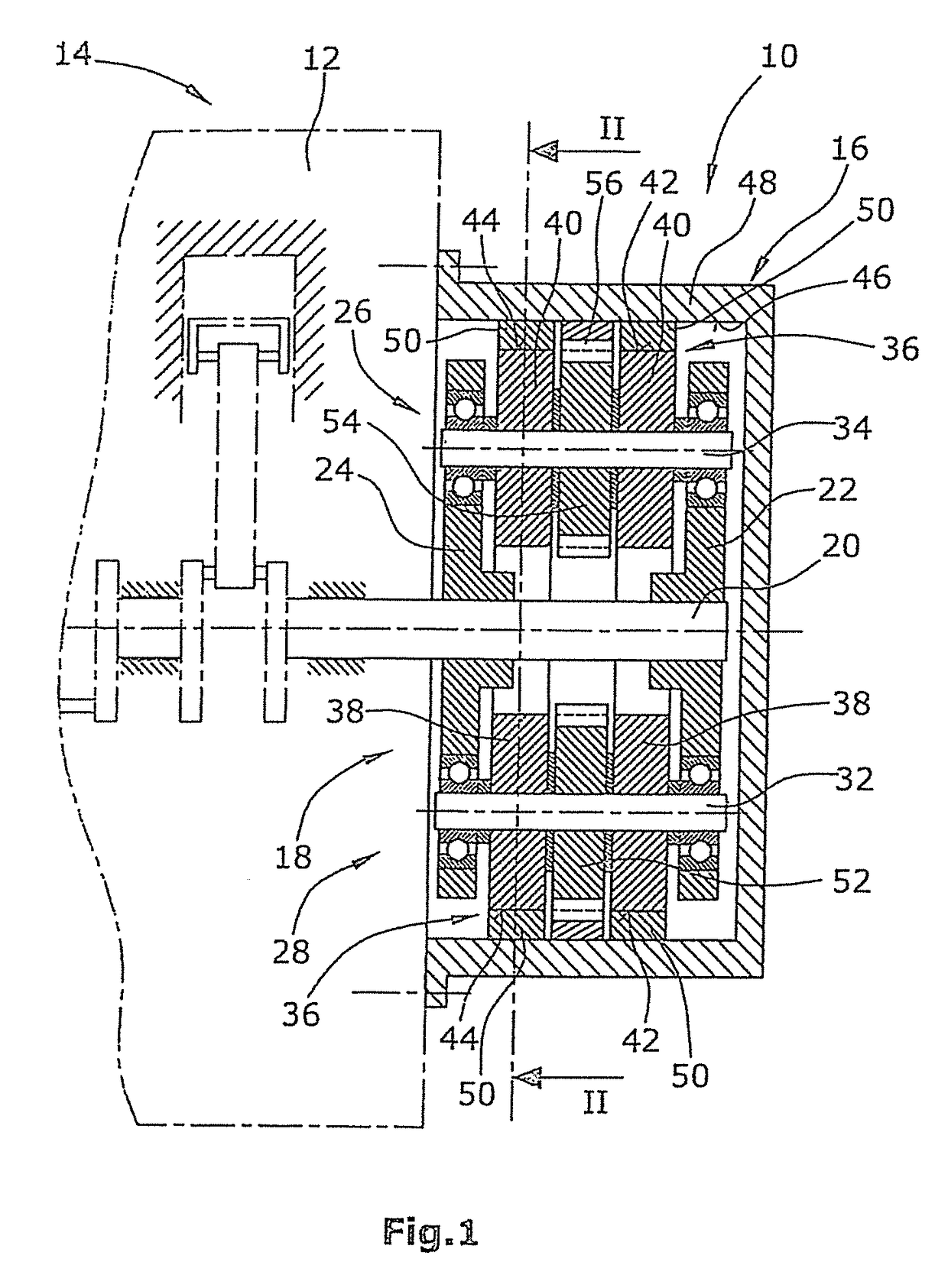 Centrifugal mass arrangement for the balancing of rotational accelerations of an engine housing