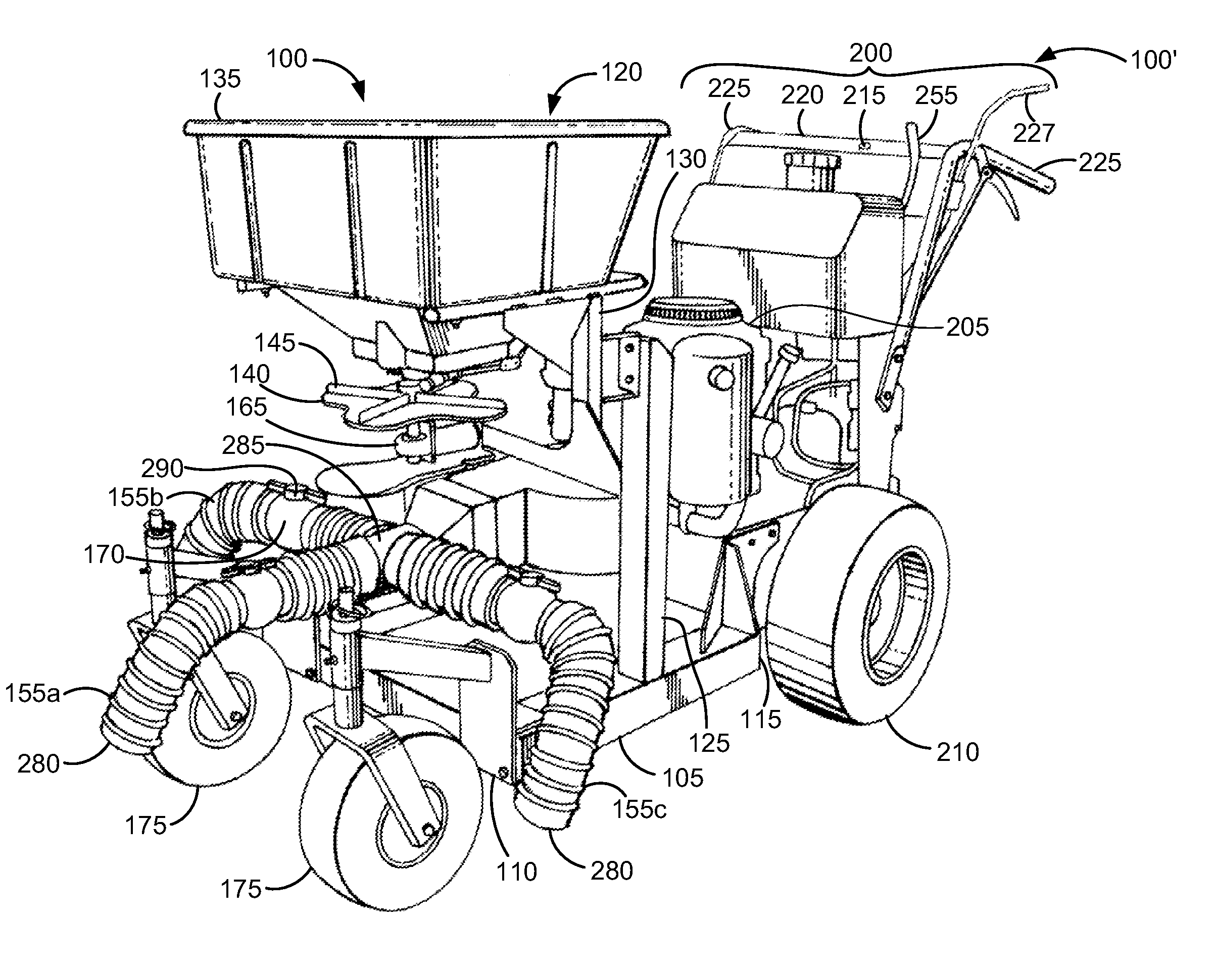 Spreader assembly with surface-clearing blower