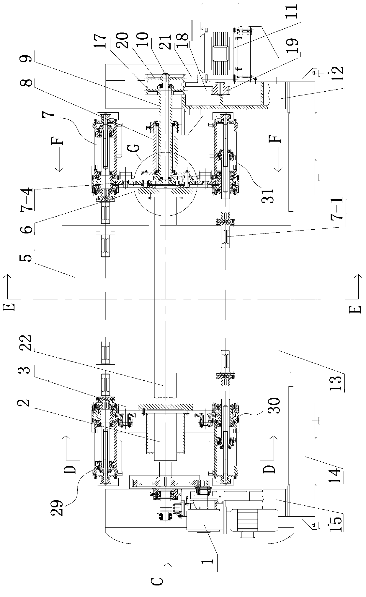 Winding drum material unwinding and winding printing tandem axle-free fixing unit