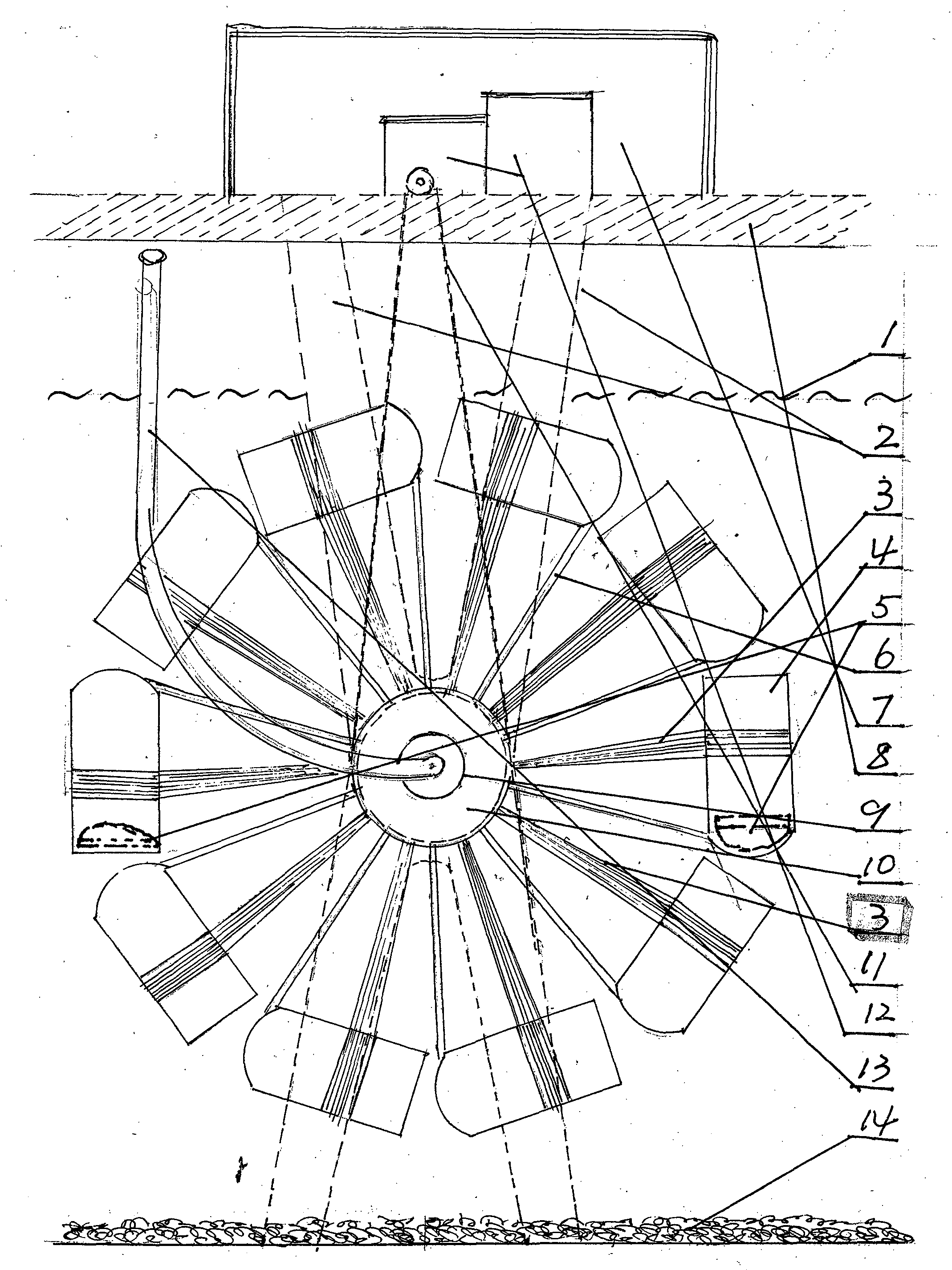 Large-rotating-wheel multi-cylinder type automatic rotating power generation method for implementing automatic intake-exhaust by means of gravity to obtain over-compensatory buoyancy-gravity energy