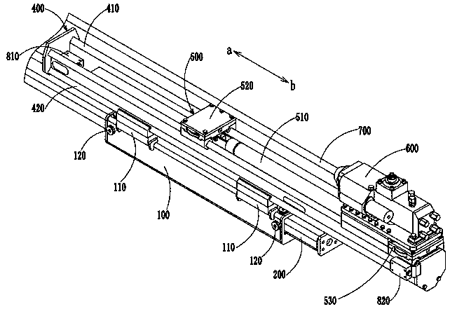 Telescopic propulsion structure, thruster assembly, rock drilling equipment and telescopic propulsion method