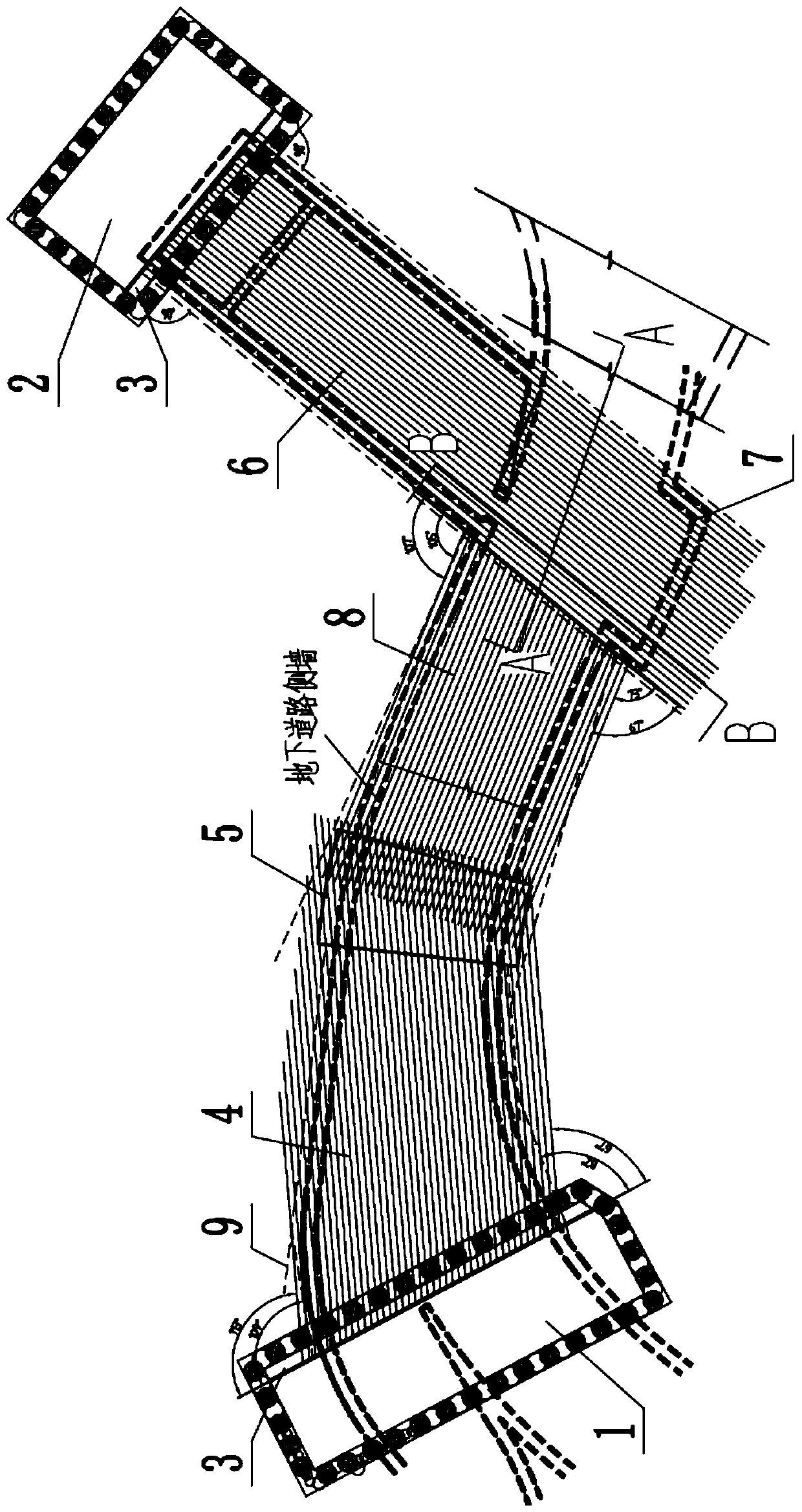 A construction method for shallow-buried arc-shaped variable-section tunnels in rock-filled strata