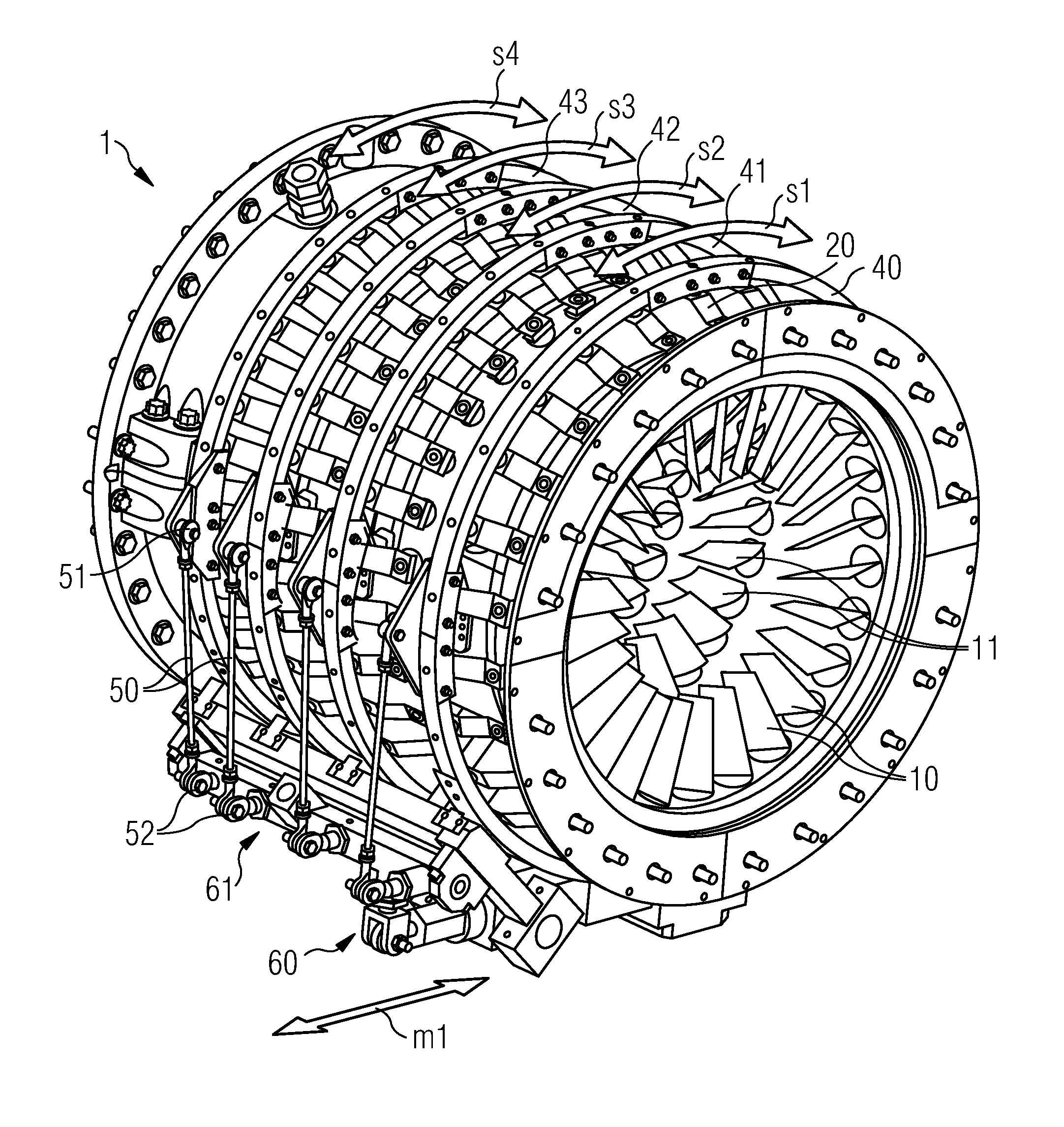 Adjusting device for variable guide vanes and method of operation