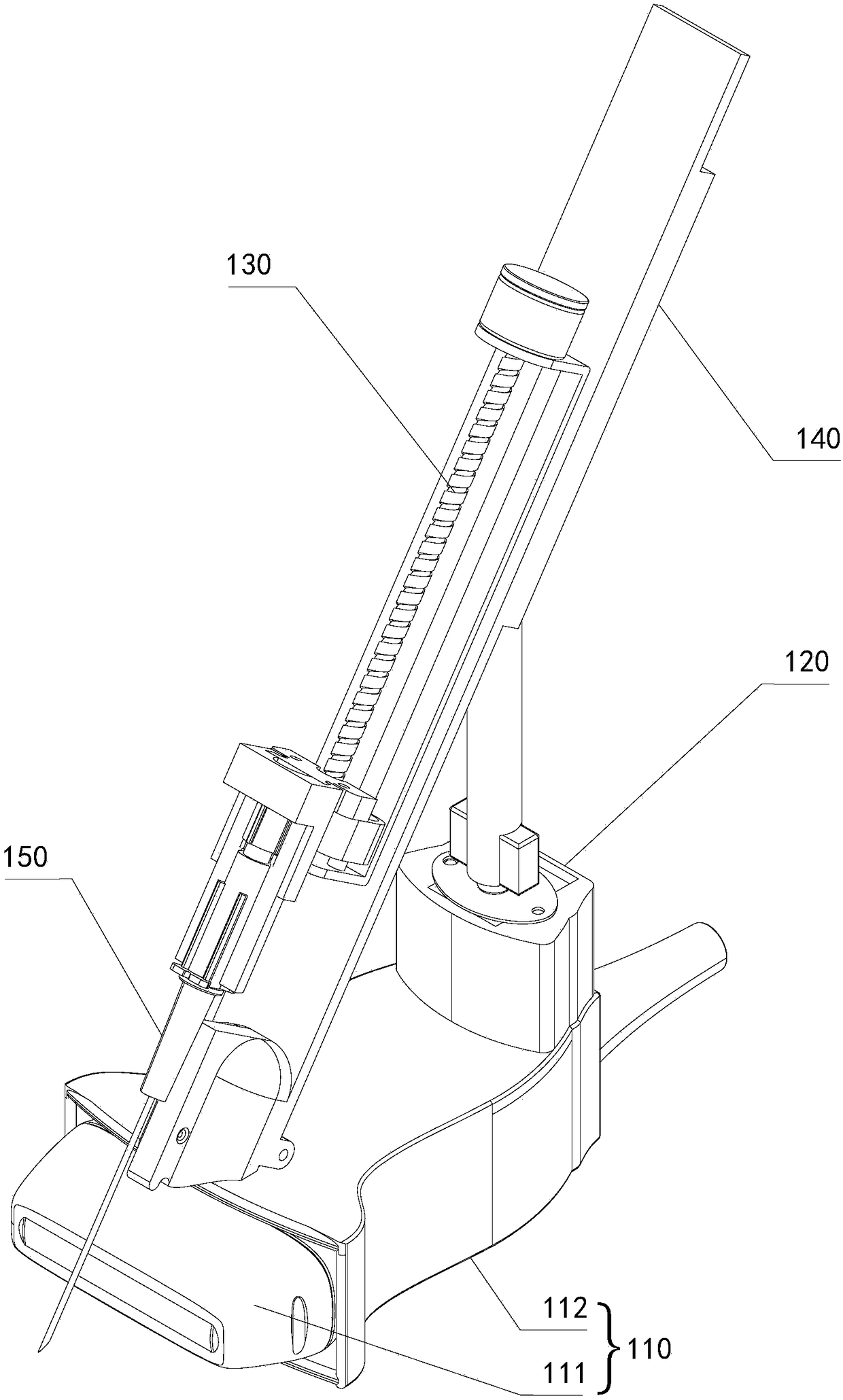 Acupuncture device adjustable in needle feeding angle and system and control method thereof