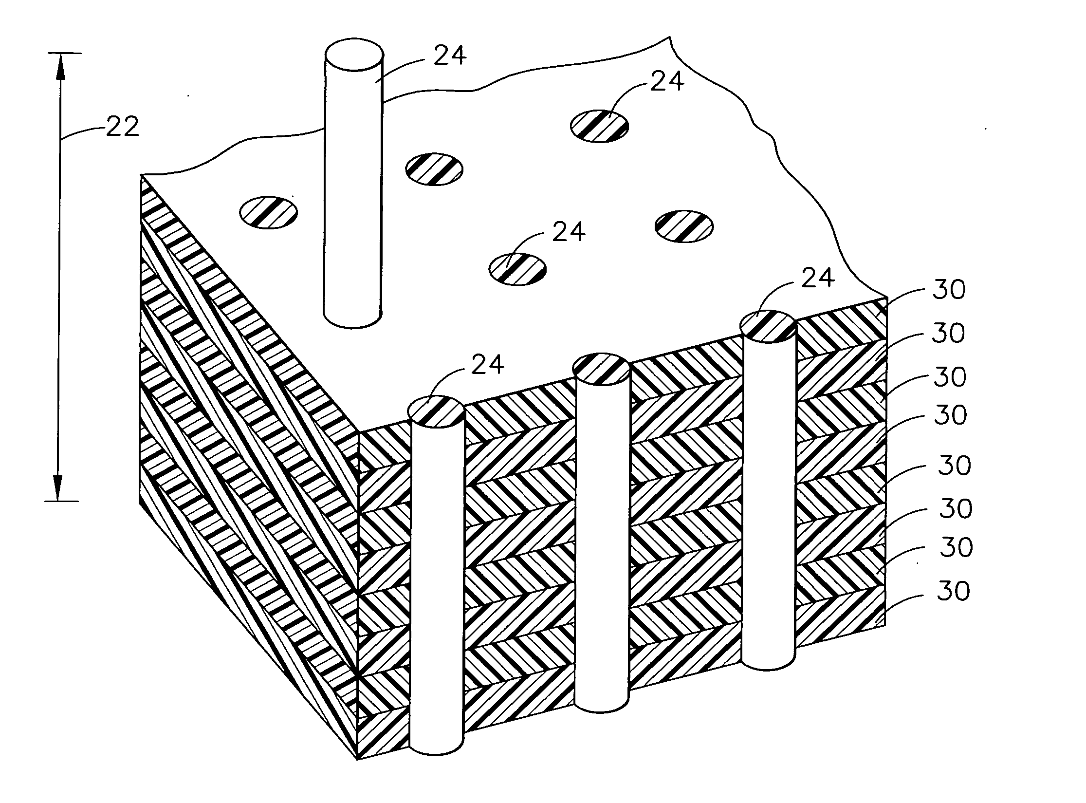 Method for making a pin reinforced, crack resistant fiber reinforced composite airfoil