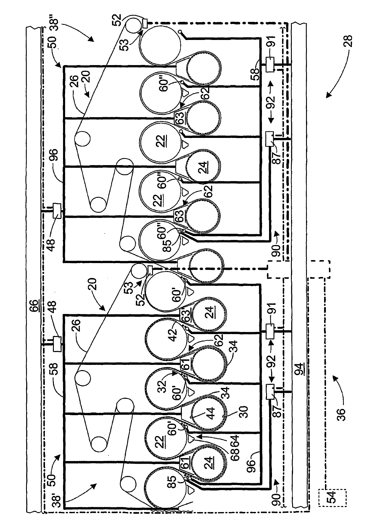 Method and arrangement in tail threading of a web in the dryer section of a fiber web machine
