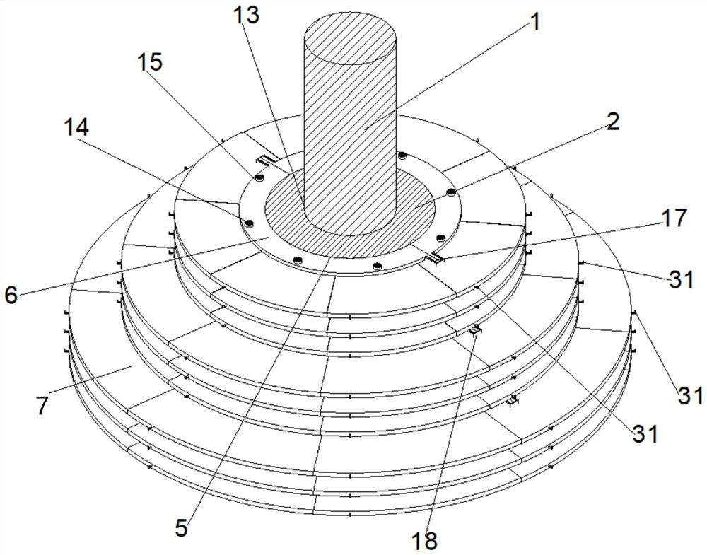 Anti-scouring protection structure and construction method of bridge pier column loose material wrapping and enlarging cross-section