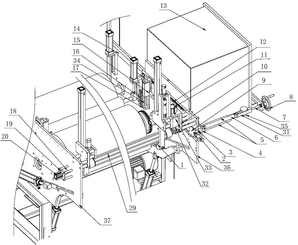 Automatic paper tube threading device for air expansion shaft of cast film machine