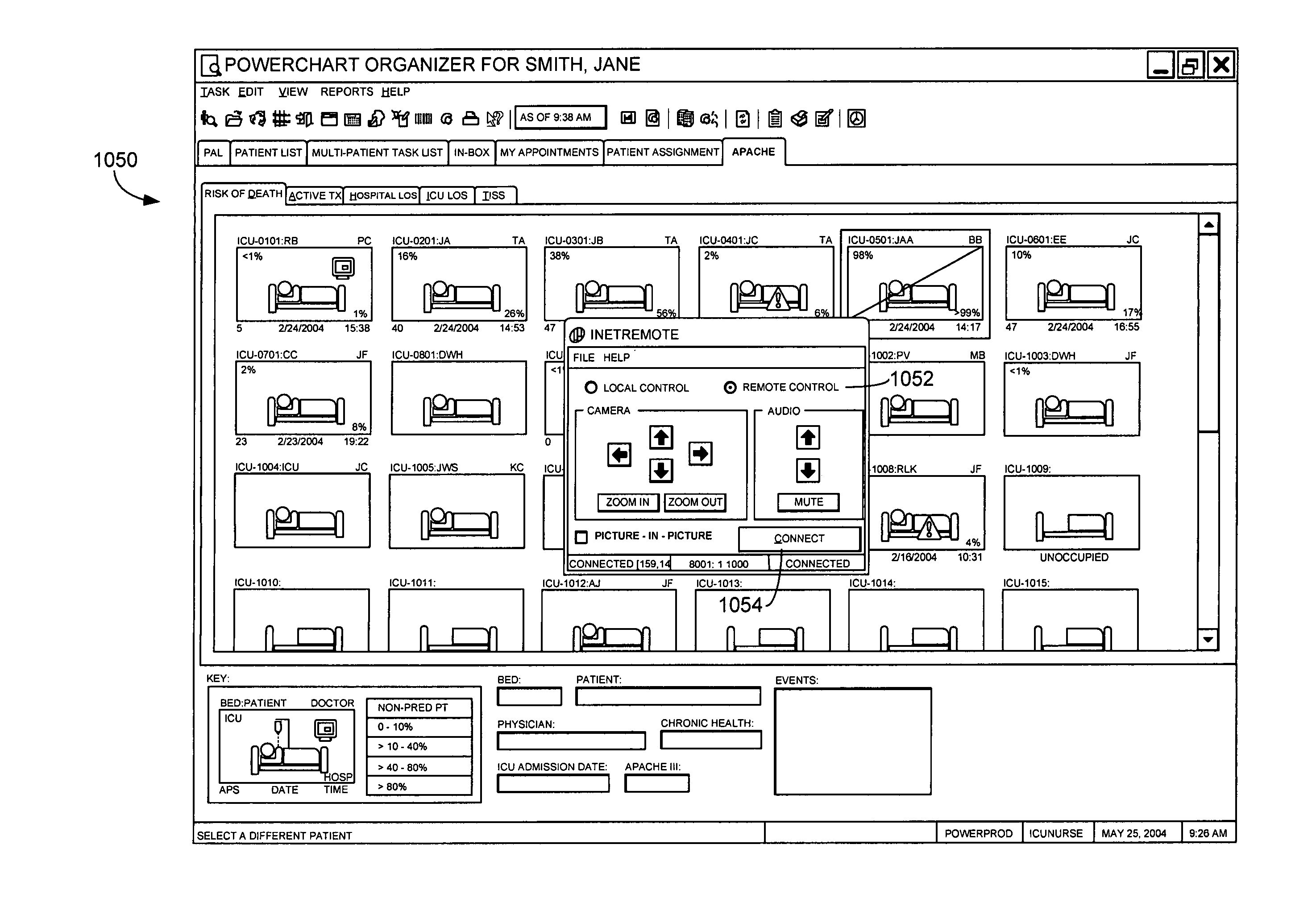 Computerized method for establishing a communication between a bedside care location and a remote care location