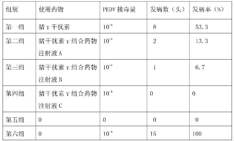 Porcine interferon-gamma composite medicament and application thereof