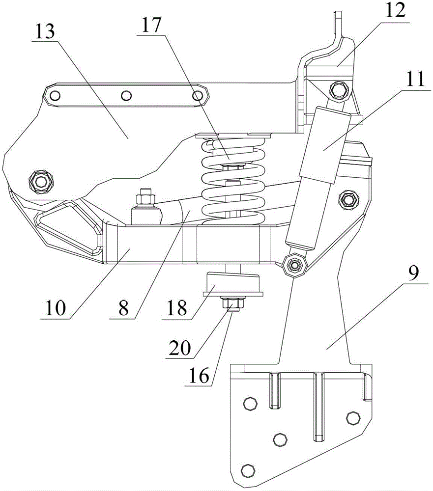 Suspension device applied to medium and heavy duty truck cab