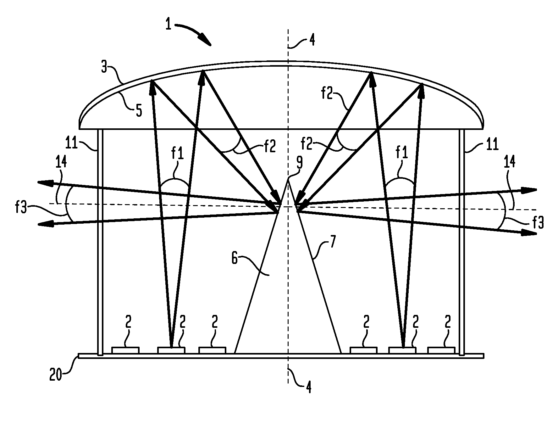 Lighting devices comprising an array of optoelectronic sources