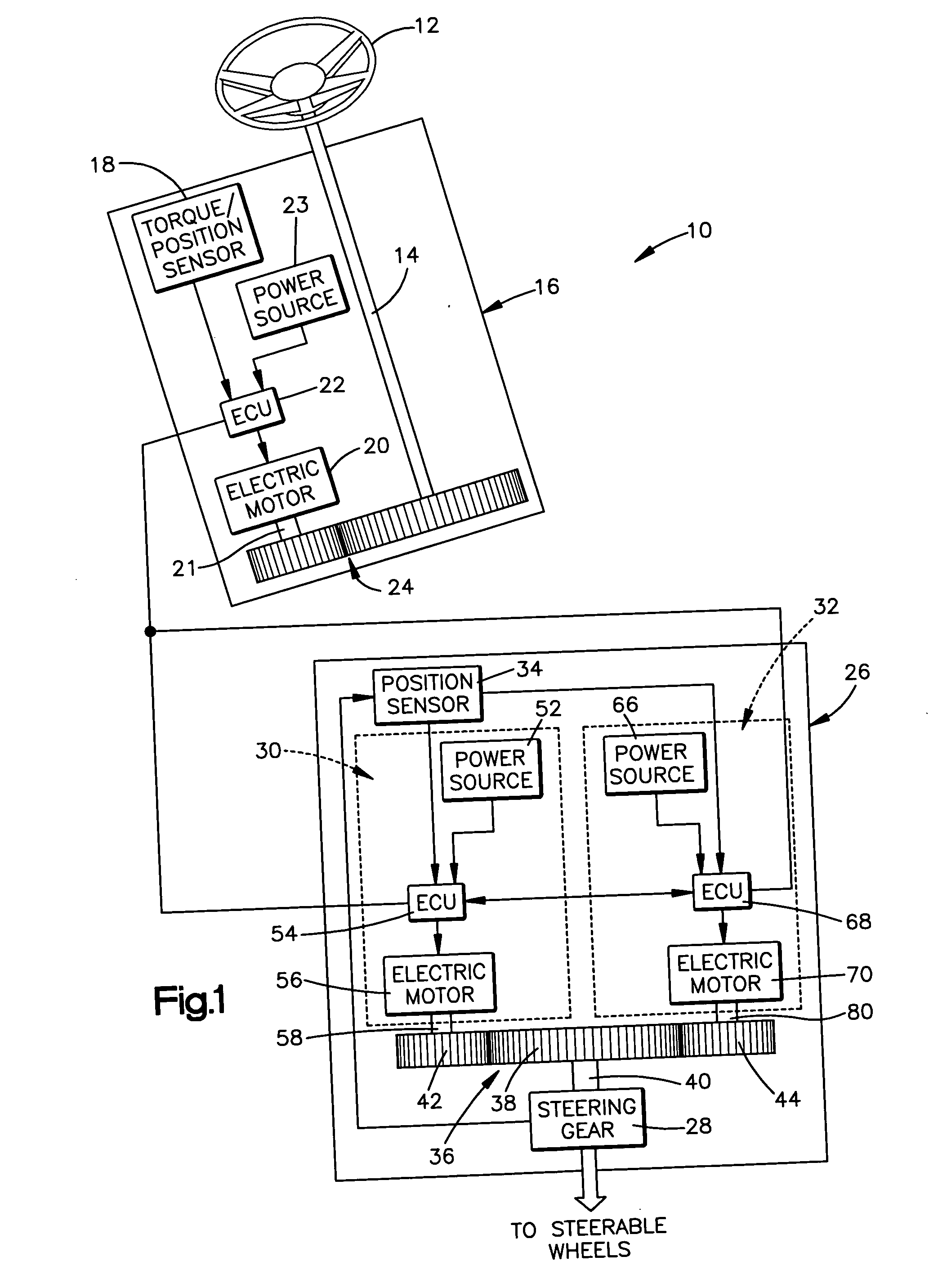 Steer-by-wire steering apparatus with redundant electric motor drive systems