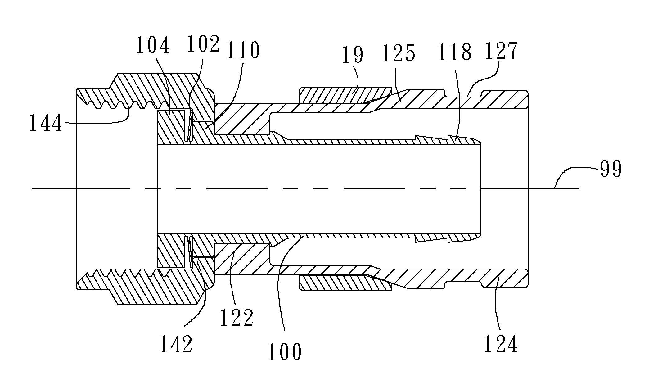 Coaxial cable connector and threaded connector