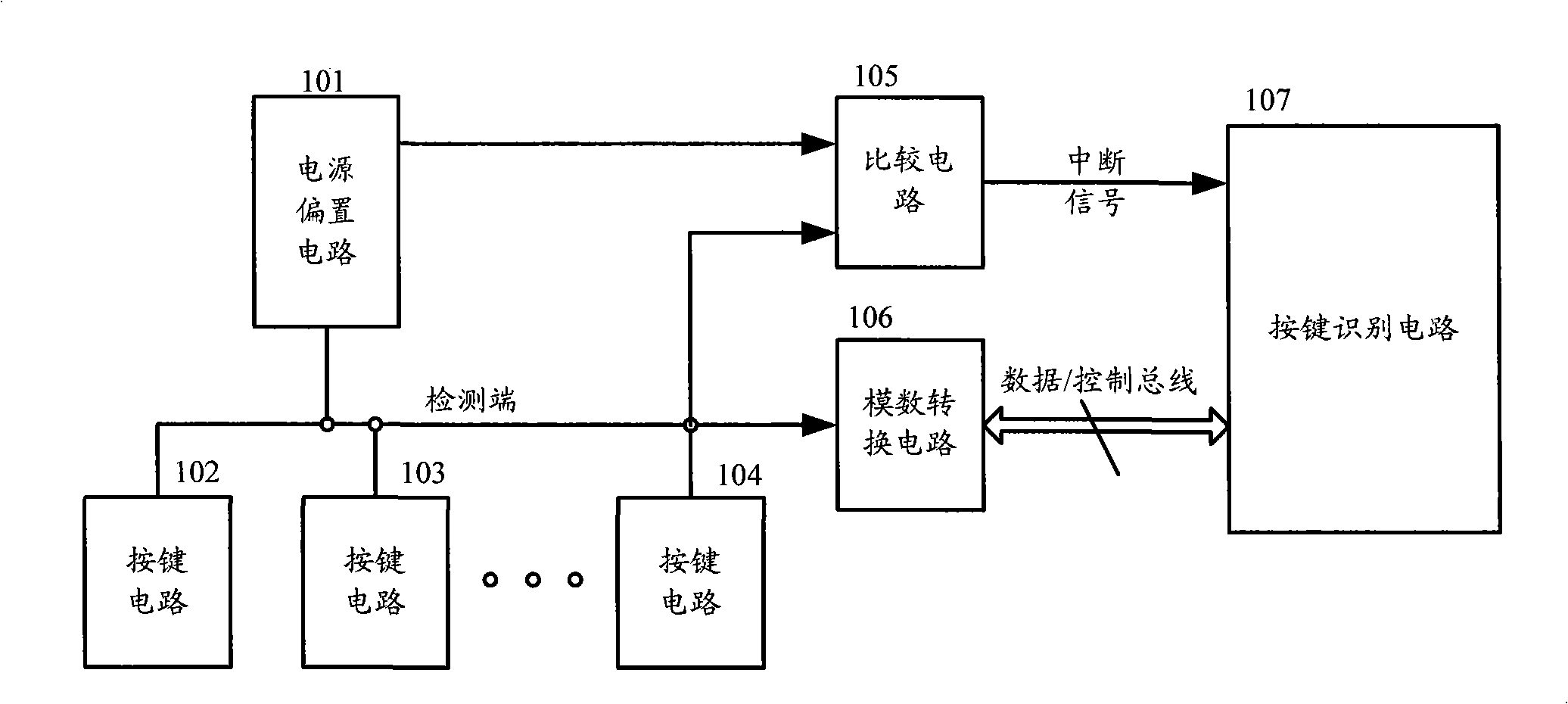 Line control push-button detecting and recognizing device and method capable of identifying combined key