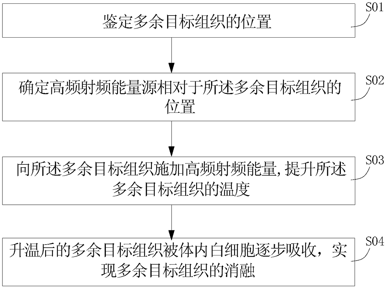 Method for ablating redundant target tissue through high radio frequency