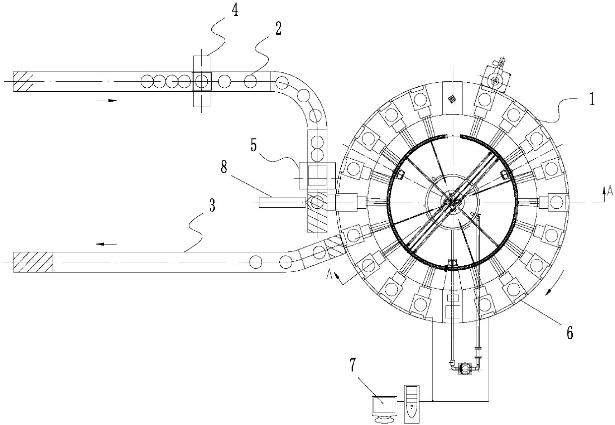 Intelligent turntable type liquefied petroleum gas cylinder hydraulic test rapid detection line