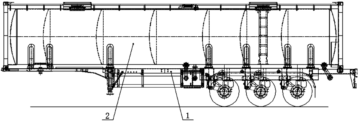 Integrated structure of container transportation semi-trailer and tank container