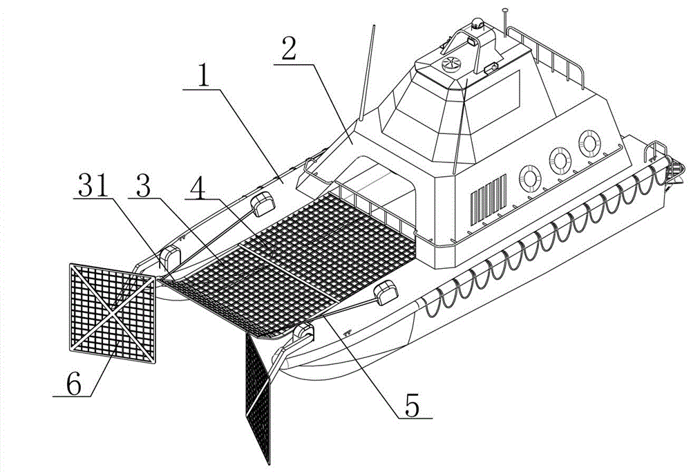Lifesaving device of twin-hull lifeboat and lifesaving method
