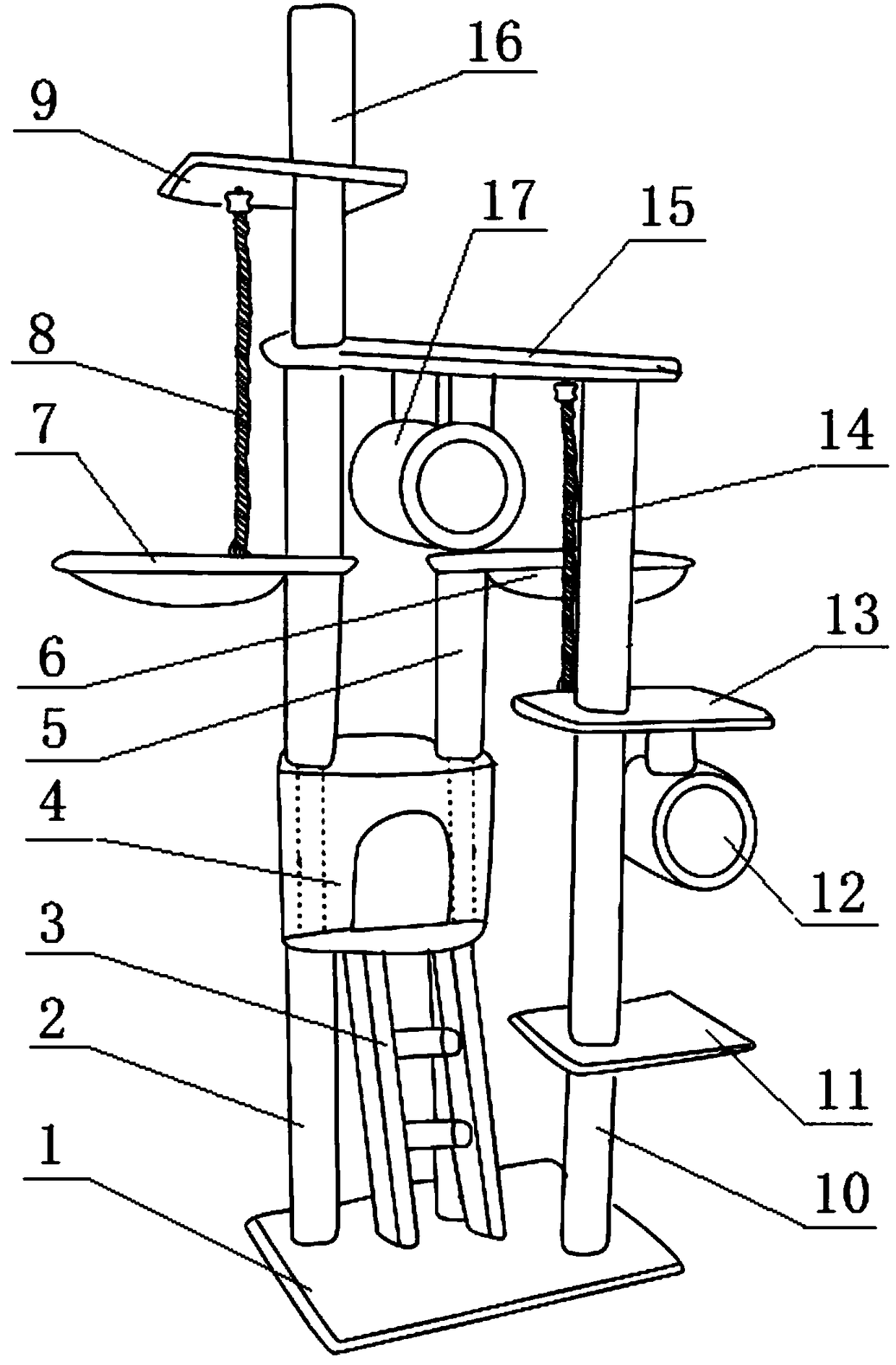 High-pole multi-layer multifunctional cat play climbing device