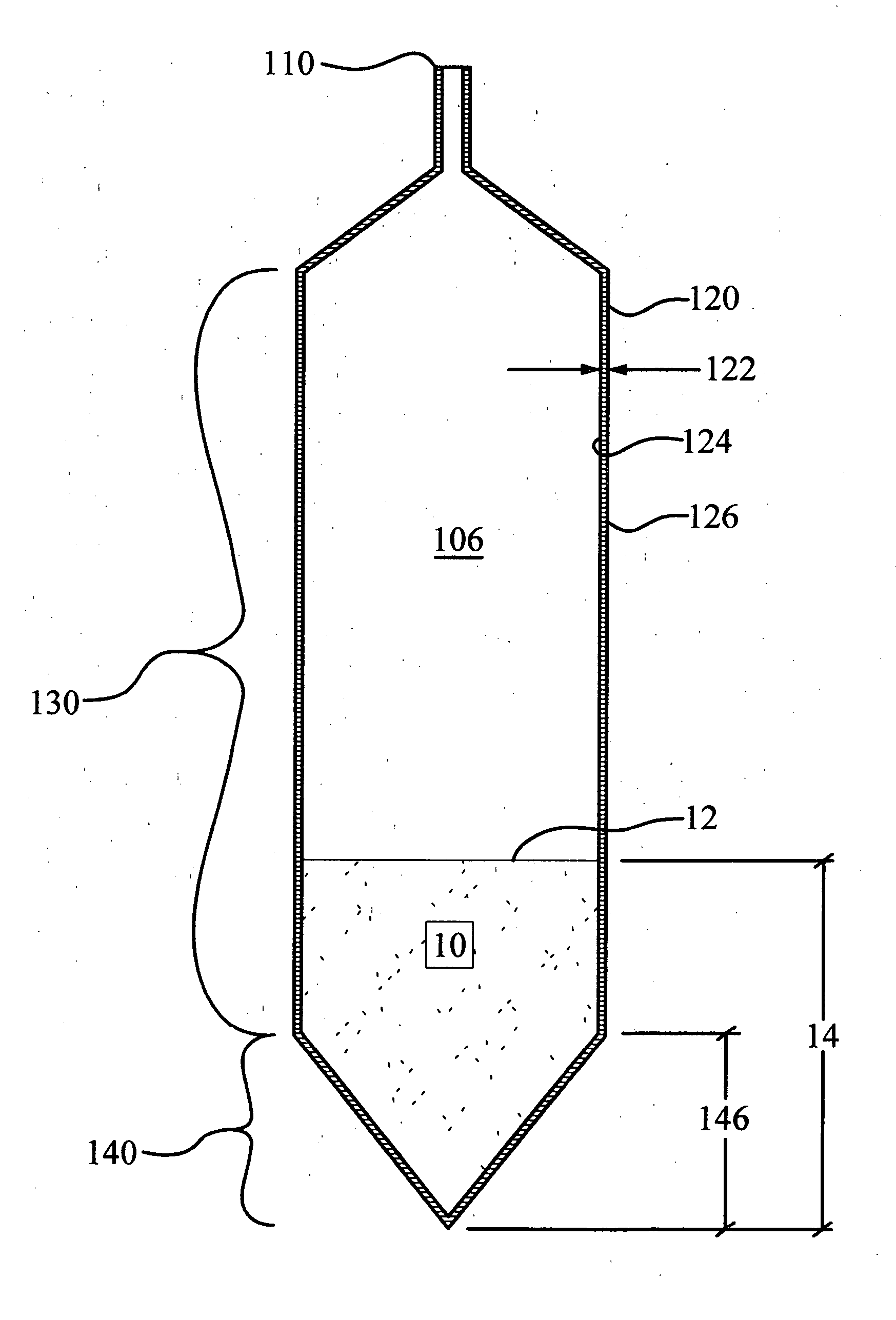 Variable cross-section containment structure liquid measurement device