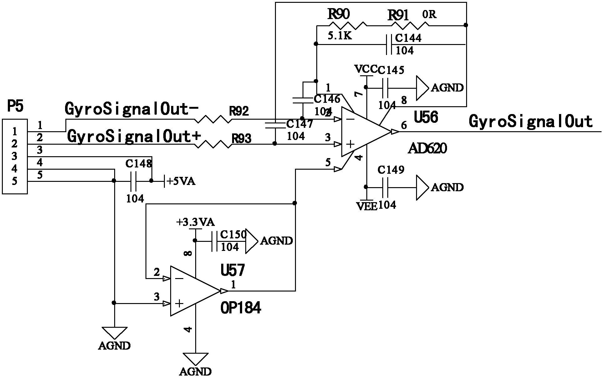 Gyro signal acquisition circuit and signal filtering system for three-axis inertially-stabilized platform