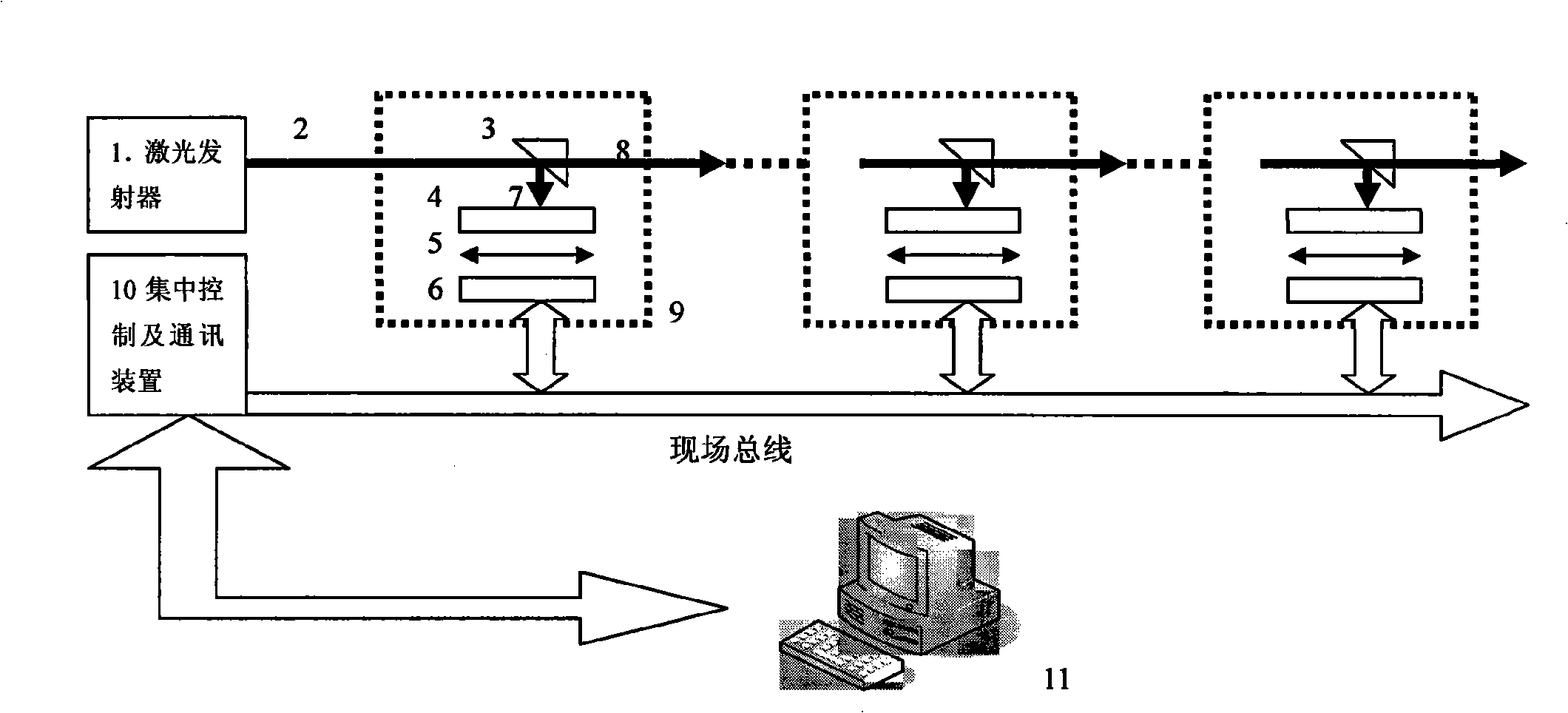 Monitoring device and real-time monitoring method for bridge vibration deformation