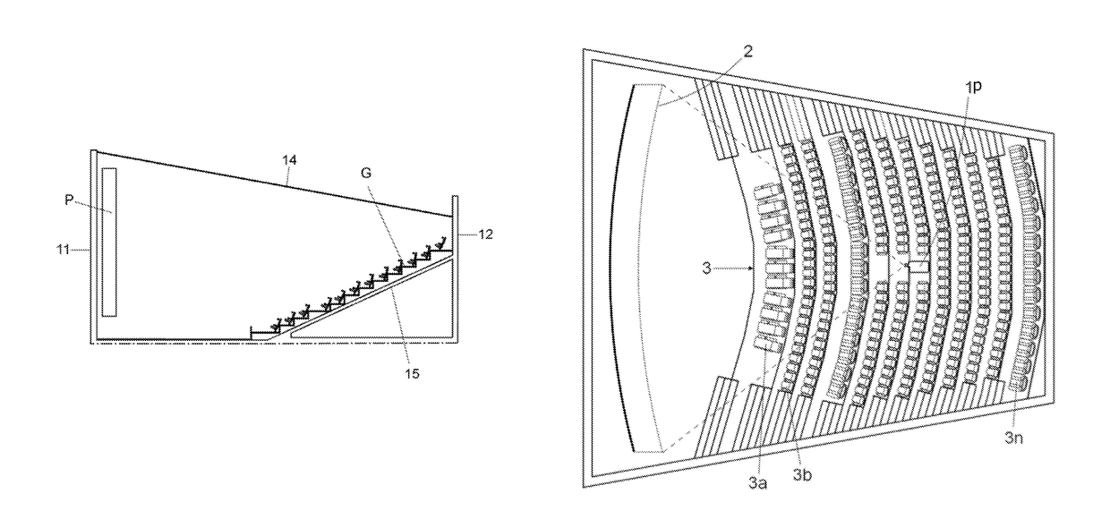 Arrangement of cinemas in multiplex cinemas and cinema room for a multi-screen cinema