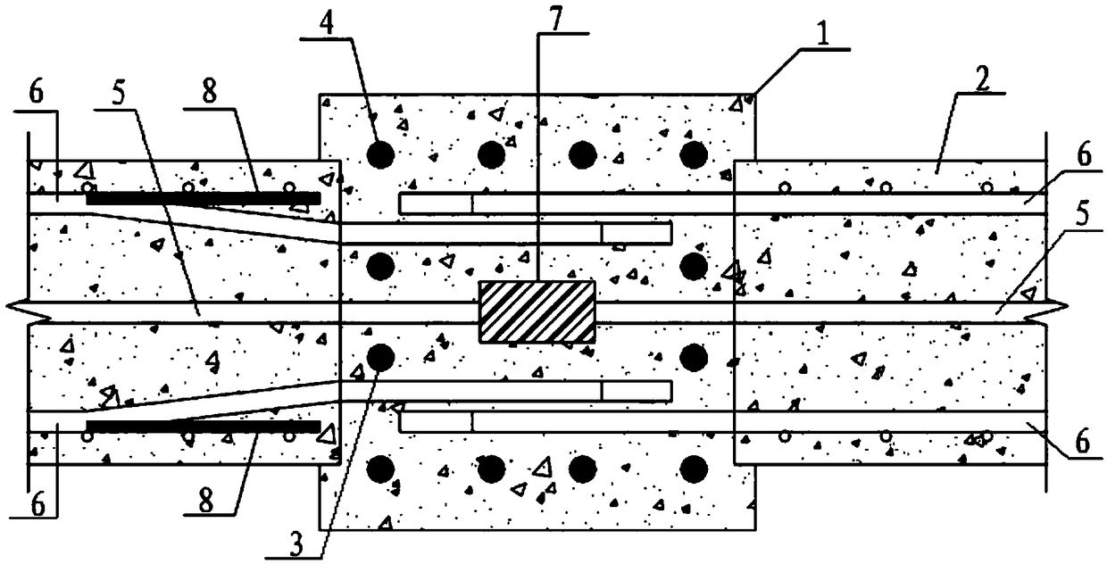 Assembled type beam column node area reinforcing steel bar distribution structure