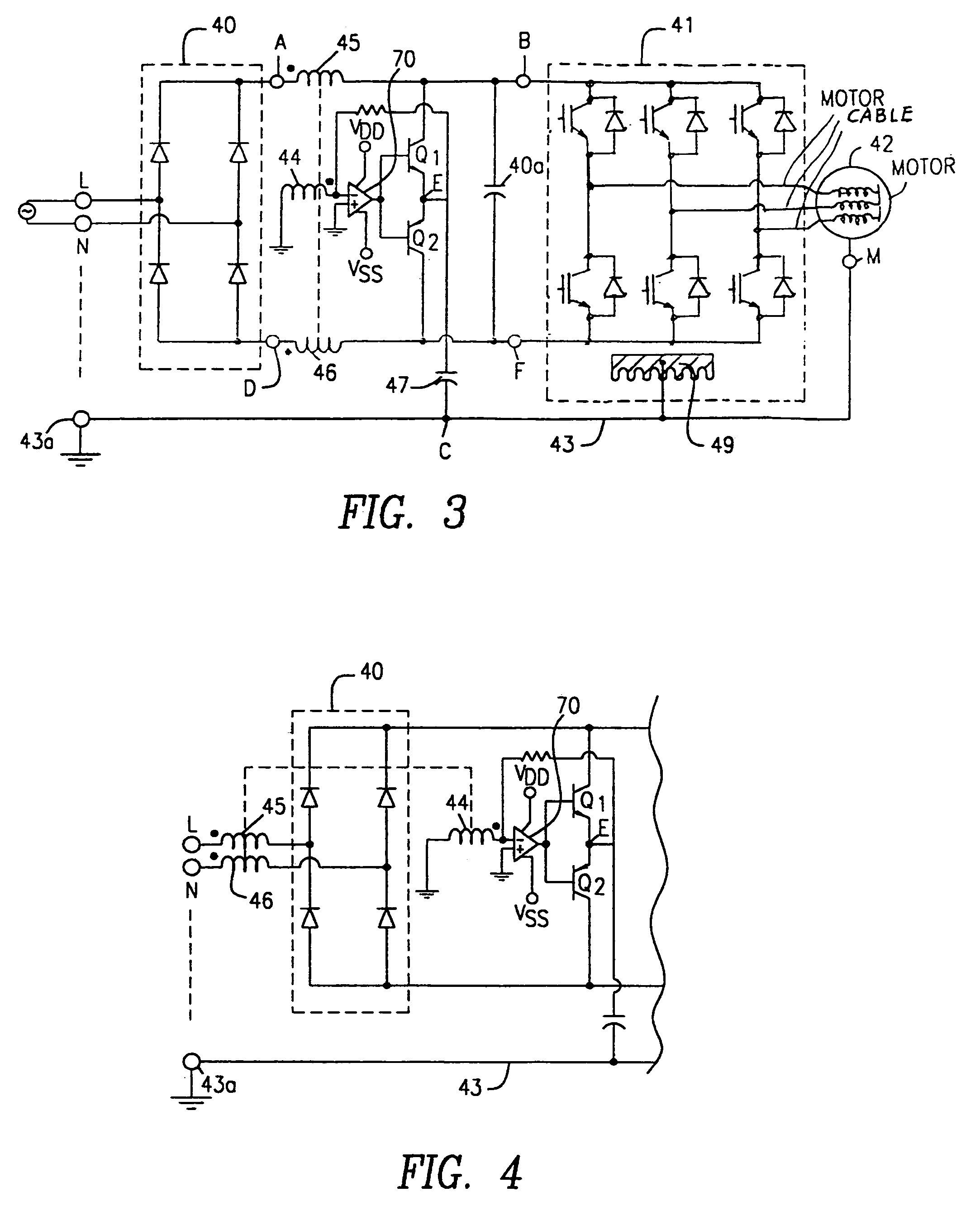 Active filter for reduction of common mode current