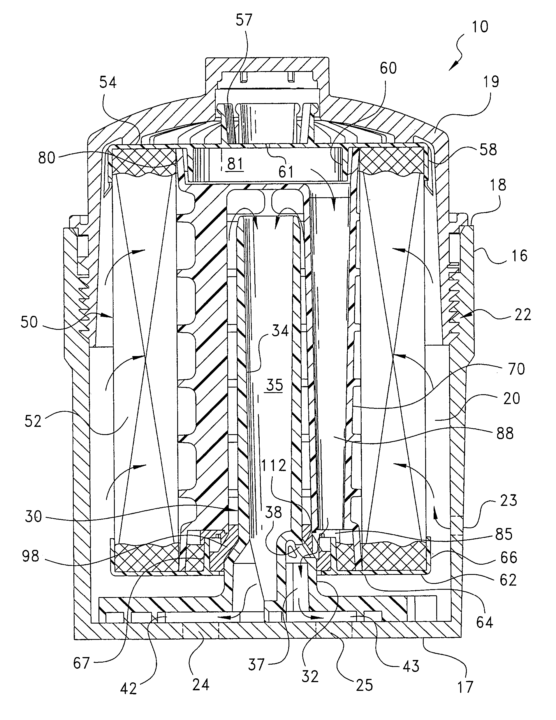 Filter assembly with vented filter element