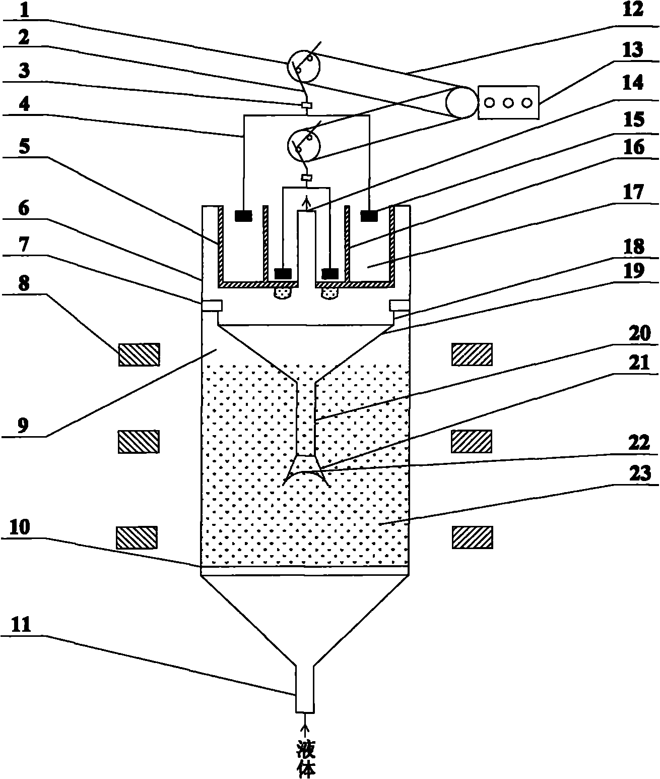 Magnetic-particle in-situ separation device for magnetic stabilization fluidized bed