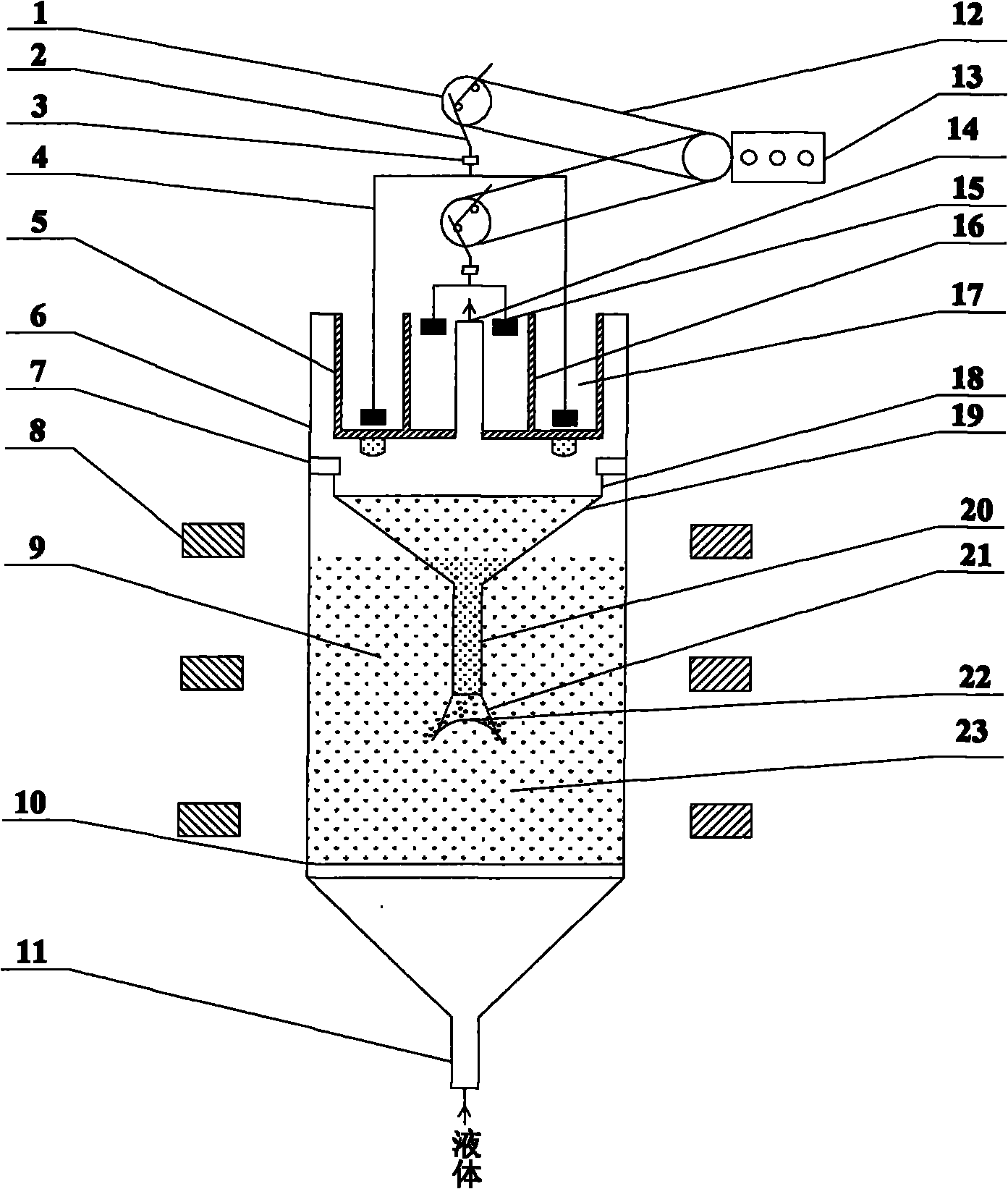 Magnetic-particle in-situ separation device for magnetic stabilization fluidized bed