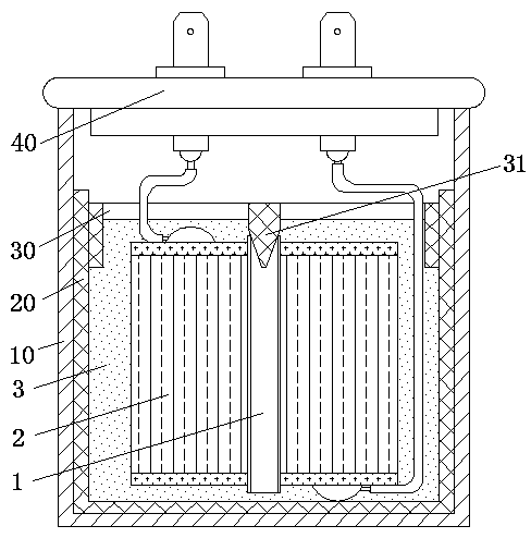 An explosion-proof film capacitor which prevents electric breakdown between pole shells