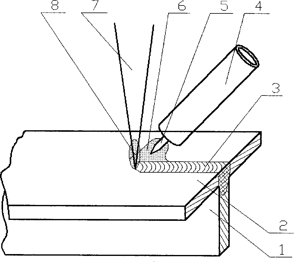 Laser-arc hybrid welding method of light sheet T type joint